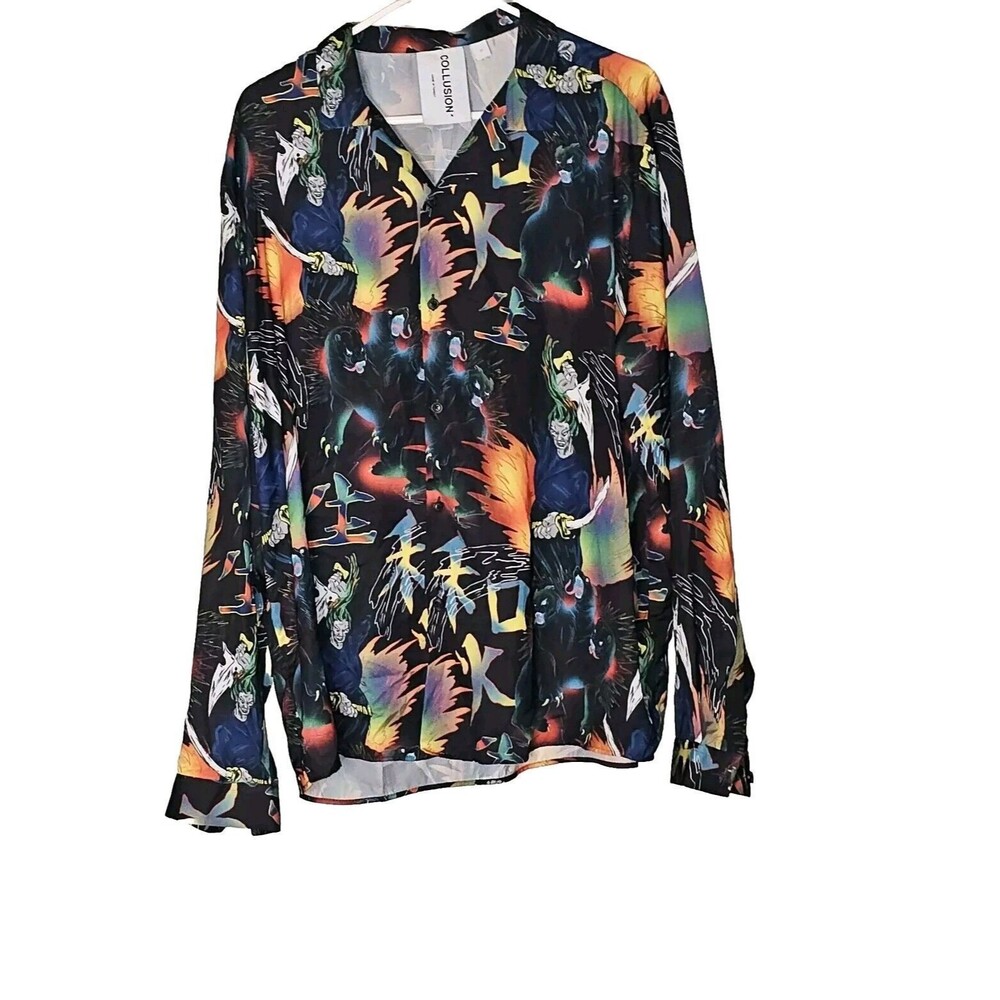 Collusion Manga Shirt Mens Size Large Button All Over Print Casual Or Going Out
